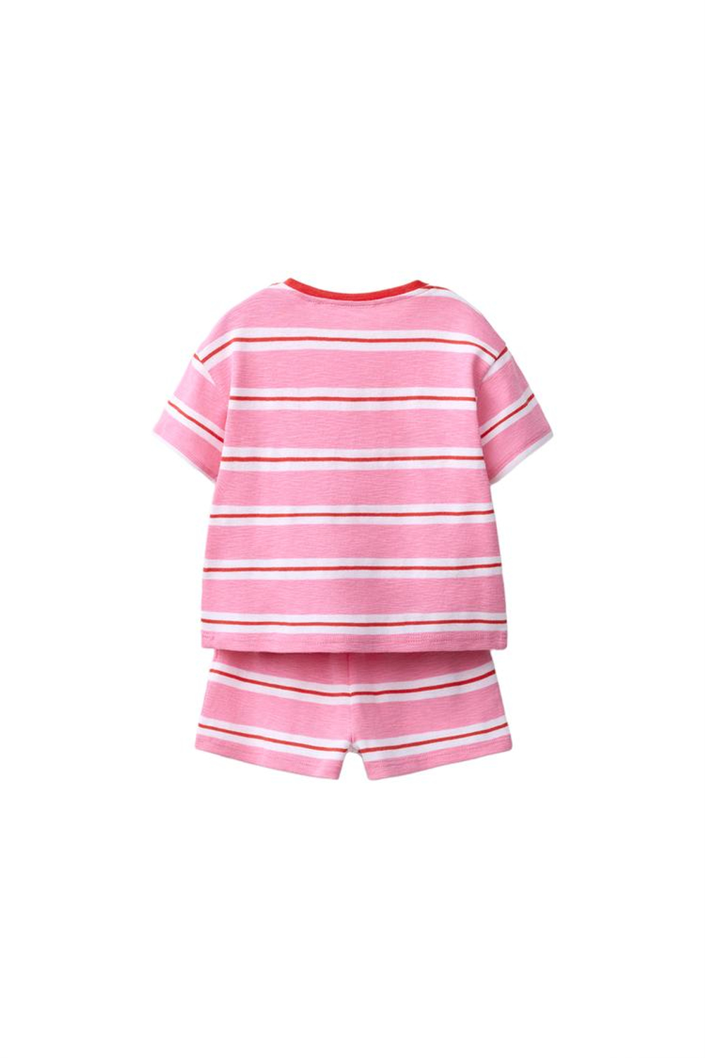 ZARA КОМПЛЕКТ ИЗ ФУТБОЛКИ И ШОРТОВ В ПОЛОСКУ, РОЗОВЫЙ/БЕЛЫЙ