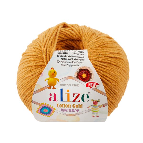 Пряжа Alize (Ализе) Cotton Gold Hobby New / уп.10 мот. по 50 г, 165 м, 2 шафран