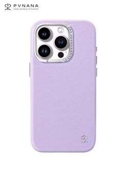 Чехол PYNANA для iPhone 15 PRO кожа, кристаллы Swarovski, нежно-фиолетовый