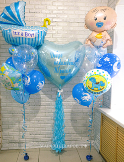 Набор шаров на Выписку "It's a boy" с большим сердцем