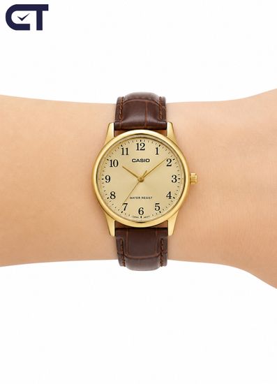 Casio LTP-V004GL-9A General часы наручные женские — золотистая классика с кожаным ремешком и датой
