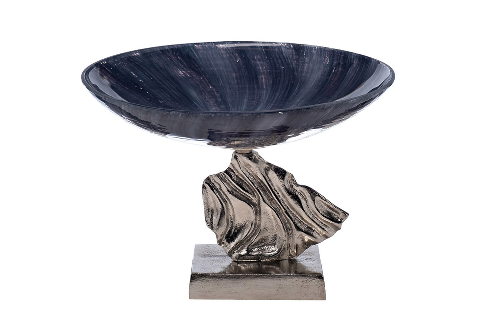 Чаша стекляная 37x23см Garda Decor синяя с серым