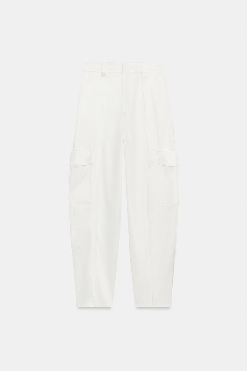 ZARA АТЛАСНЫЕ БРЮКИ-КАРГО, БЕЛЫЙ