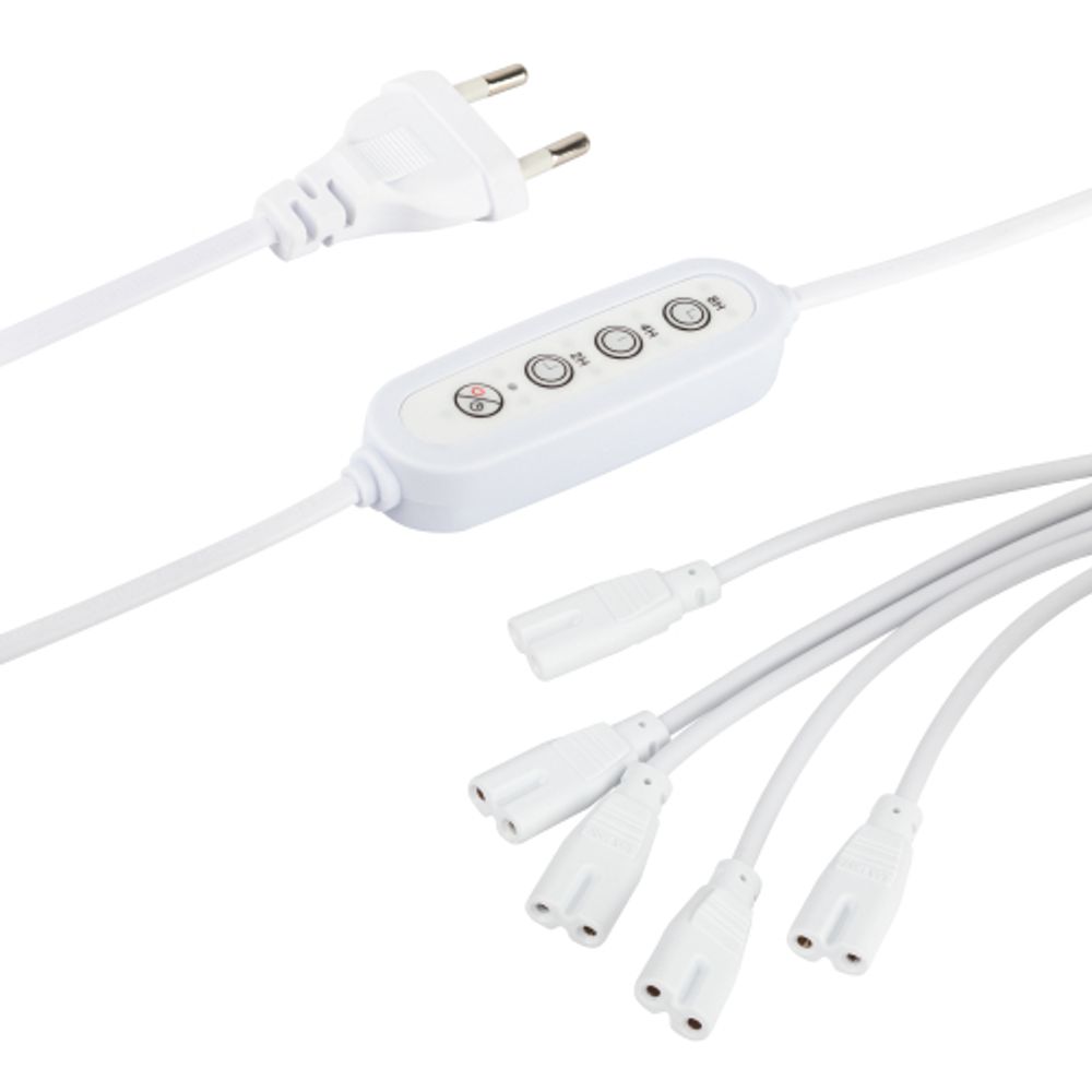 Разветвитель сетевой для линейных светильников ЭРА 5х IEC C7 2pin+timer на 5 точек с таймером 4, 8, 12H 2 м | Аксессуары для фито светильников