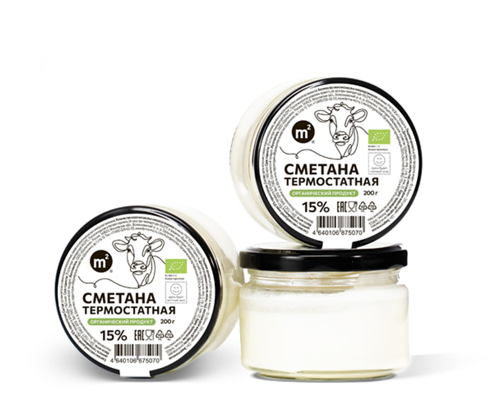Сметана термостатная 15% из коровьих сливок, органическая "Ферма М2", 200 г