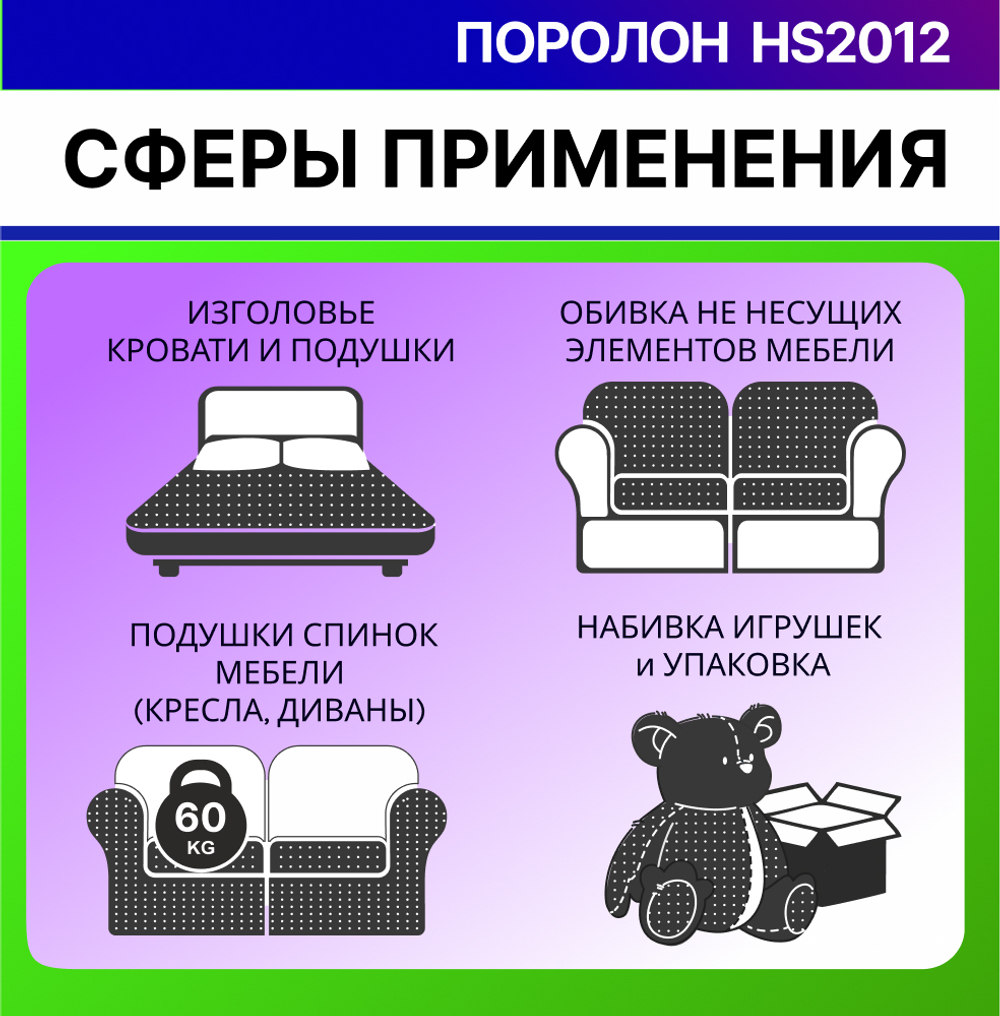 Поролон HS 2012 сверхмягкий толщиной 6 см жесткость 1,2 кПа, плотность 20 кг/м3