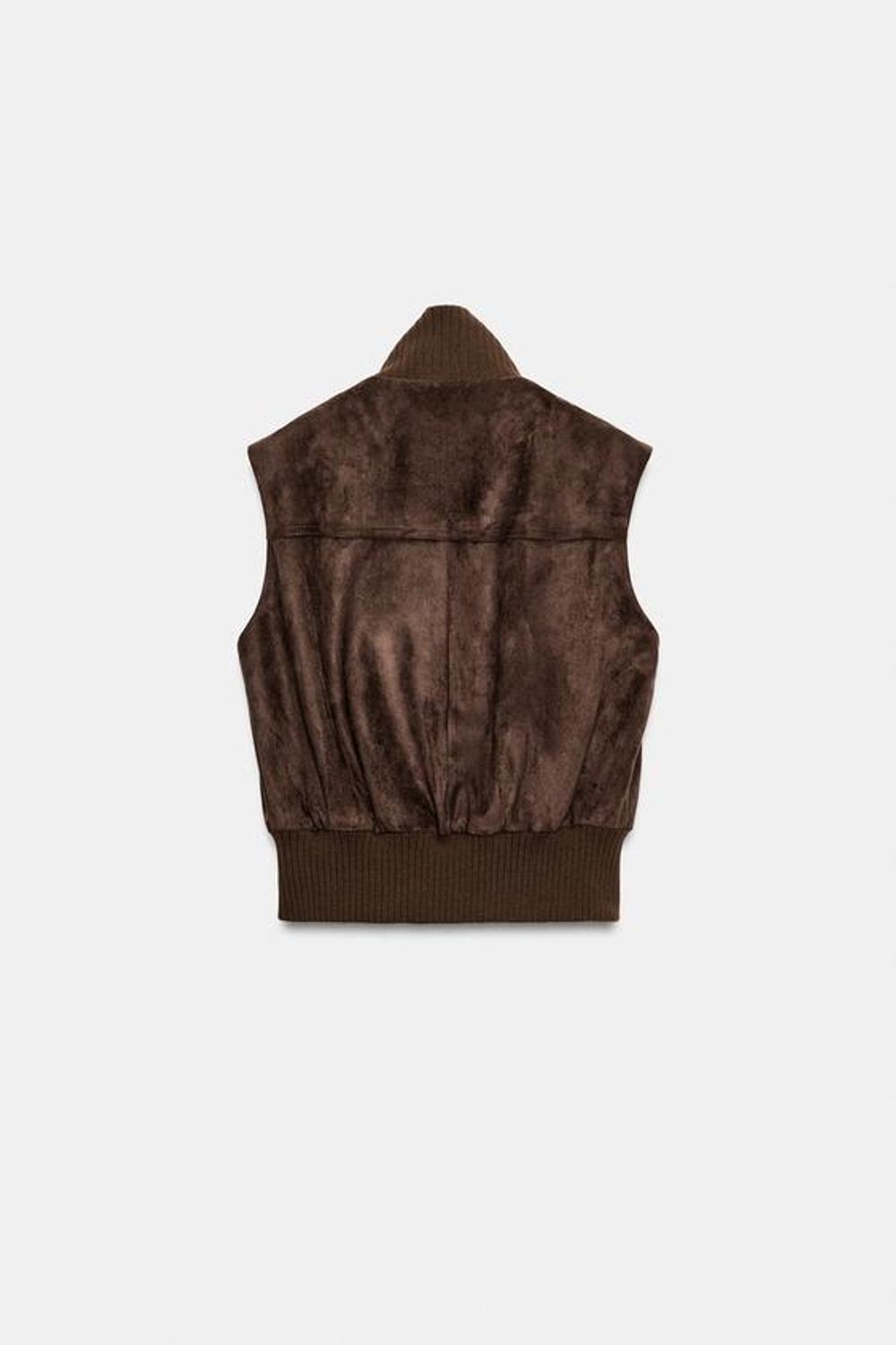 ZARA ЖИЛЕТ ИЗ ИСКУССТВЕННОЙ ЗАМШИ, КОРИЧНЕВЫЙ