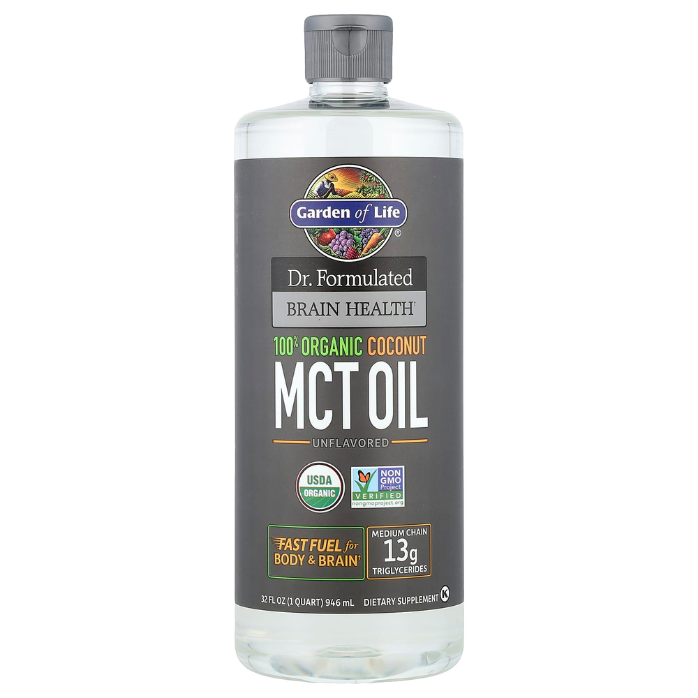 Garden of Life, Компанией Dr. Formulated Brain Health, 100% Organic Coconut MCT Oil, Unflavored, 32 fl oz (946 ml)