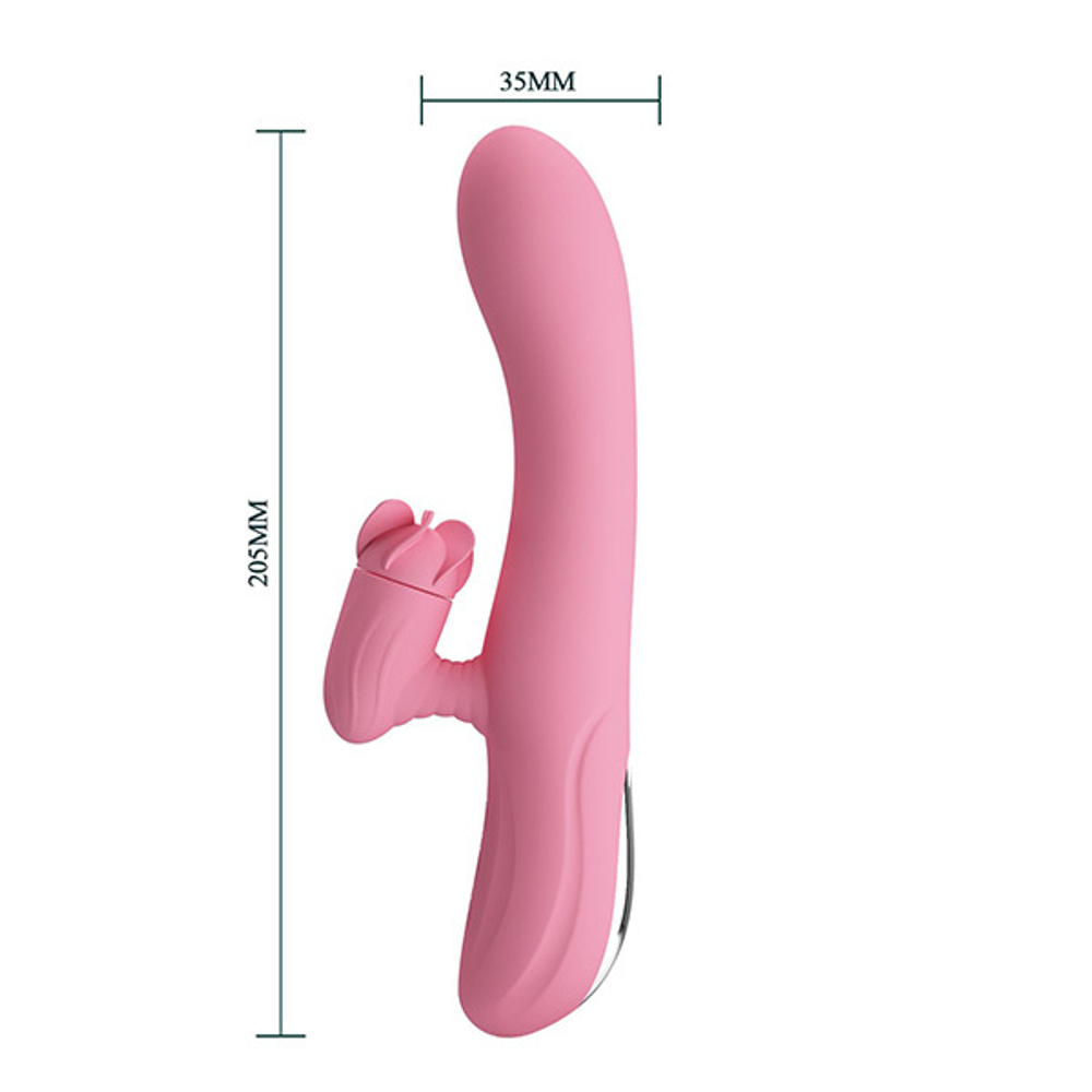 Розовый вибратор-кролик с клиторальной щеточкой 20,5см Pretty Love Gina BW-067003-1
