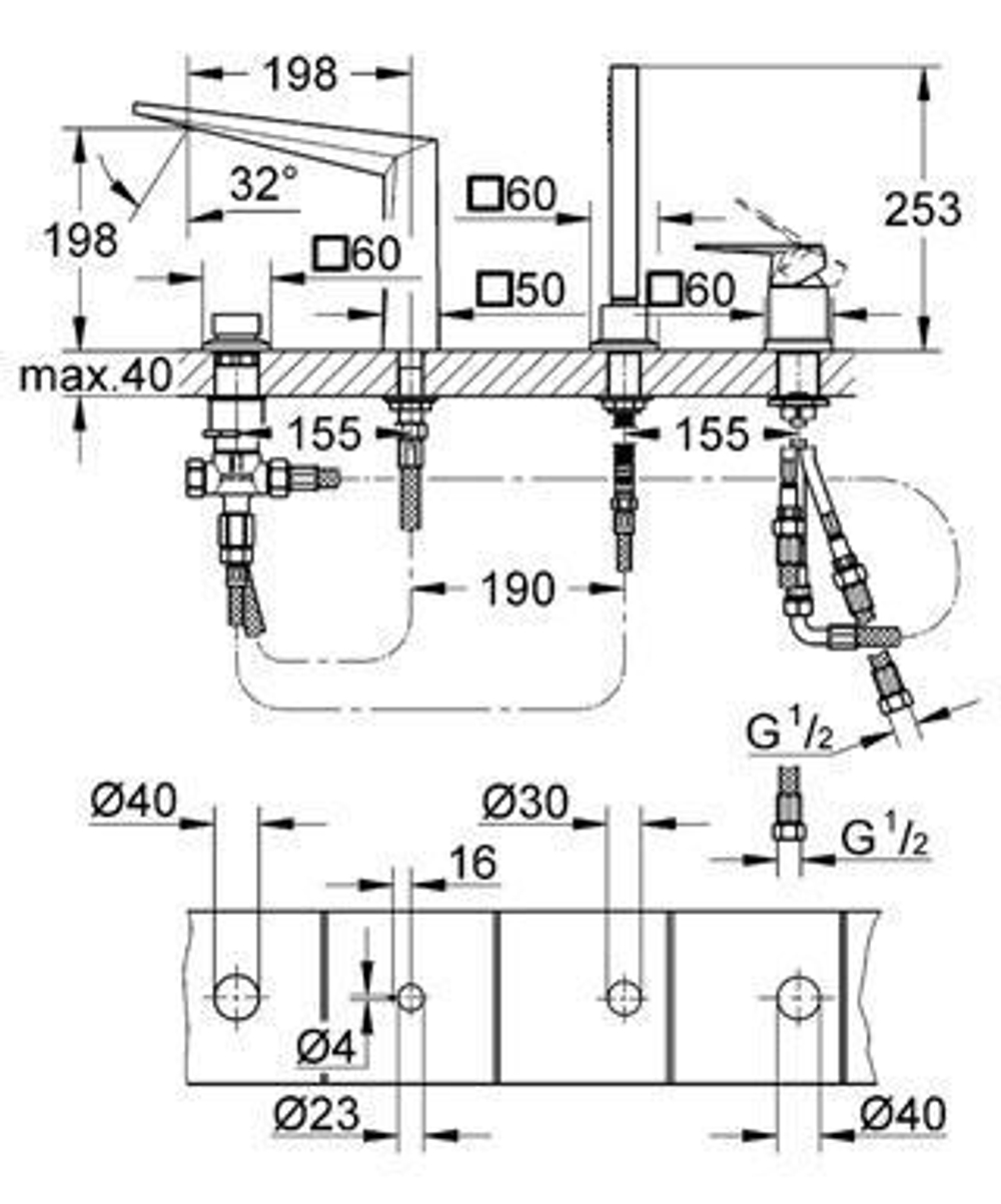 Смеситель на борт ванны Grohe Allure Brilliant 19787 000 схема