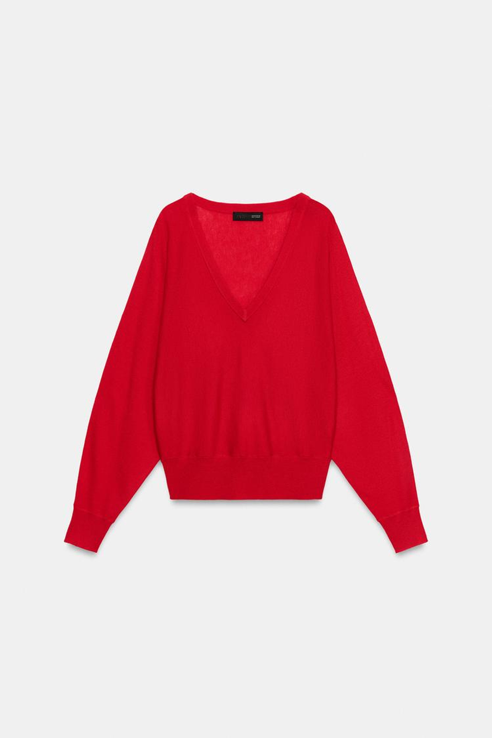 ZARA СВИТЕР ИЗ ШЕРСТИ С V-ОБРАЗНЫМ ВЫРЕЗОМ, КРАСНЫЙ