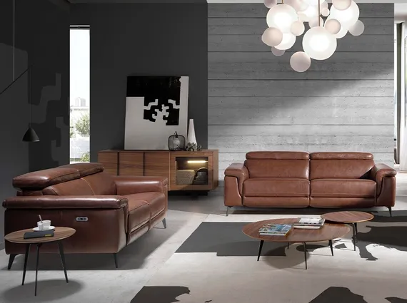 Двухместный диван с реклайнером Angel Cerda 5319-2P, коричневая кожа