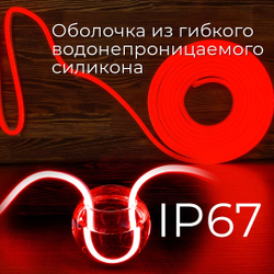 Светодиодная лента гибкий неон LEDbeLED 12V 6x12mm 120 LED/m IP67, красный, 5 метров
