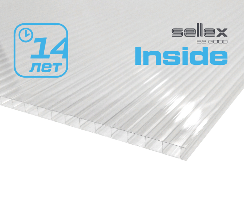Сотовый поликарбонат Sellex Inside прозрачный 4мм, 2,1*6 м, пл.0,47 кг/м2
