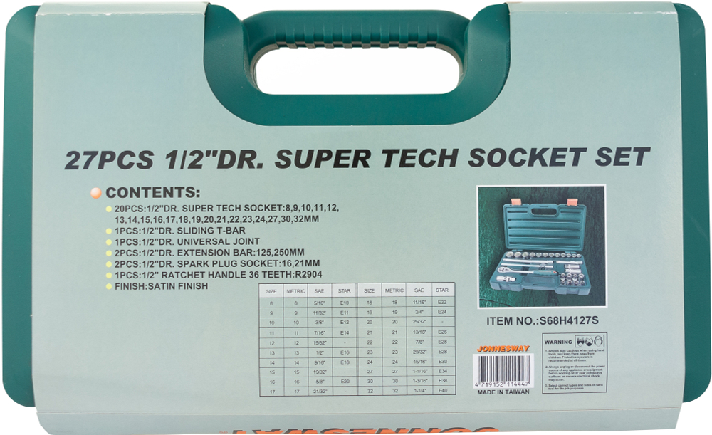S68H4127S Набор головок торцевых 1/2"DR Super Tech, 27 предметов