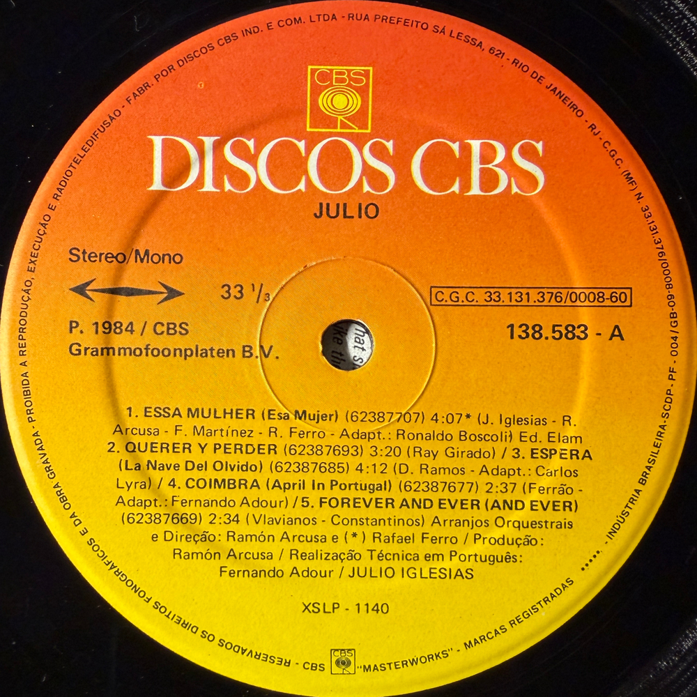 Виниловая пластинка Julio Iglesias ‎– Julio LP