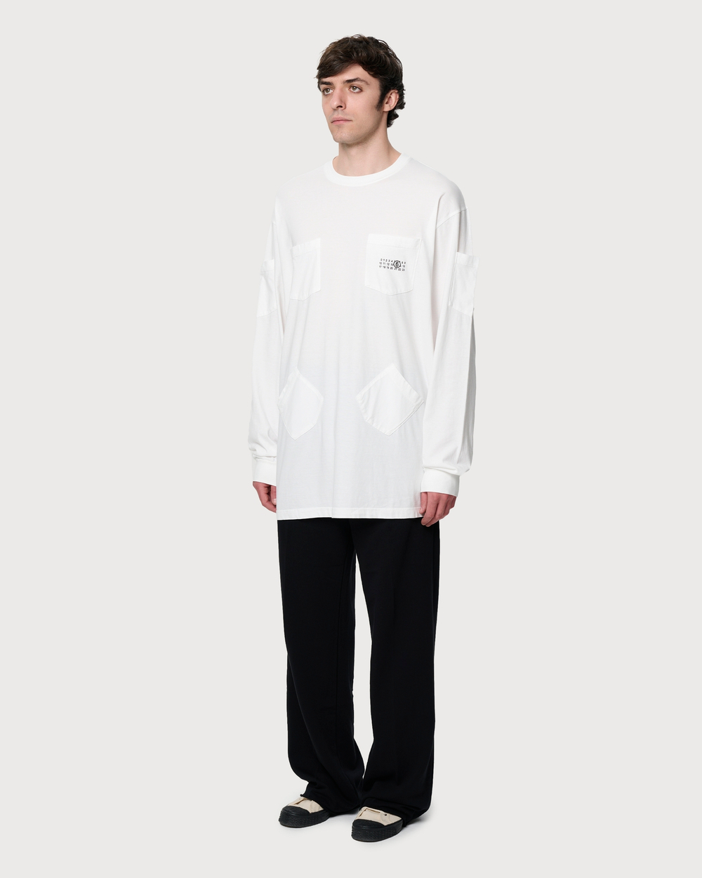 MM6 MAISON MARGIELA ЛОНГСЛИВ С КАРМАНАМИ МУЖСКОЙ БЕЛЫЙ