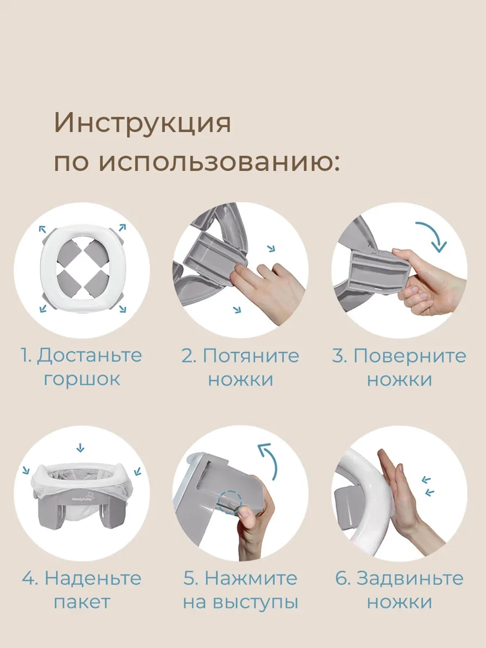 Горшок дорожный ROXY-KIDS складной и насадка на унитаз HandyPotty с тремя пакетами