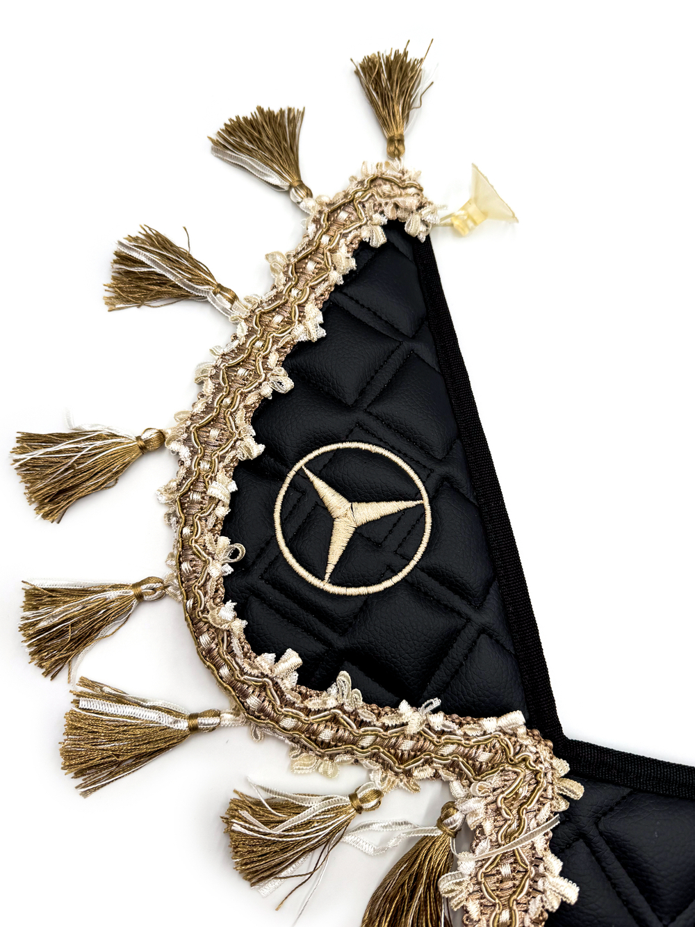 Вымпел тройной Mercedes (экокожа, черный с бежевыми кисточками)
