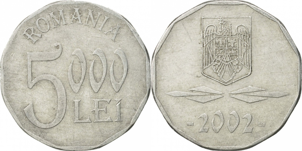 Румыния 5000 леев, 2001 - 2005 Герб XF