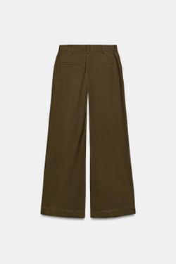 ZARA ШИРОКИЕ БРЮКИ С ЗАЩИПАМИ, ХАКИ