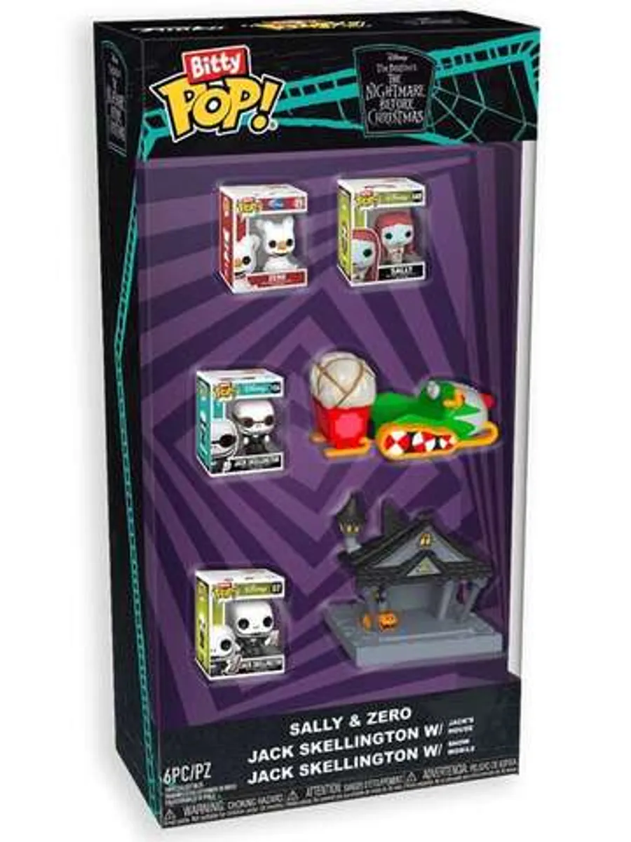 Funko Bitty POP! Disney. The Nightmare Before Christmas: Sally & Zero + Jack with Jack's House + Jack with Snow Mobile