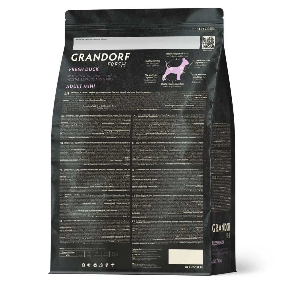 Сухой корм GRANDORF Fresh Dog Adult MINI Duck&Sweet Potato для собак мелких пород из свежего мяса утки с бататом