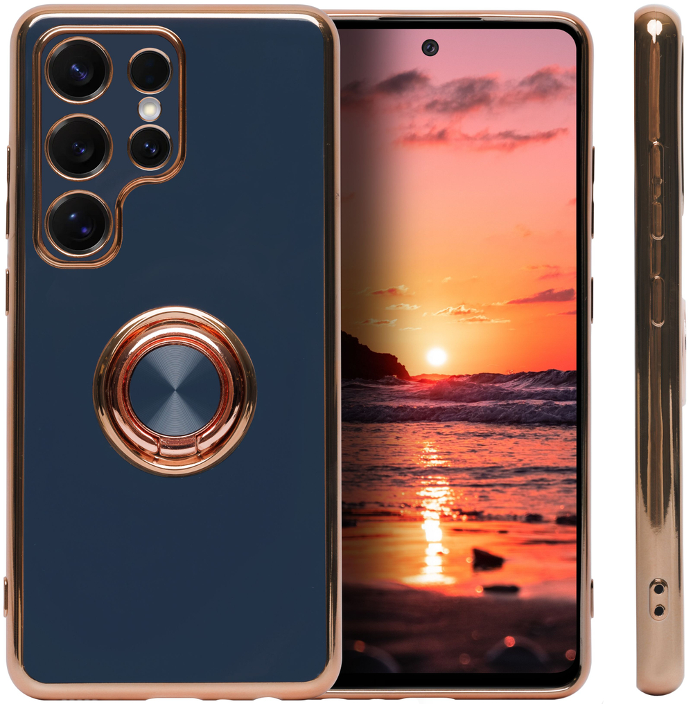 Стильный глянцевый чехол для SAMSUNG GALAXY S25 ULTRA с кольцом-подставкой и бархатной подкладкой