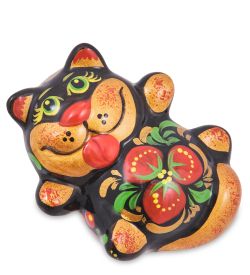 ГЛ- 962 Фигурка «Кот-Дурак» хохлома (Гжельский фарфор)