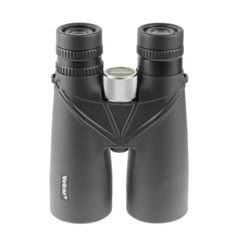 Бинокль Veber Sputnik Zoom 10–20x50 фронтальный вид, черный с серебряной деталью