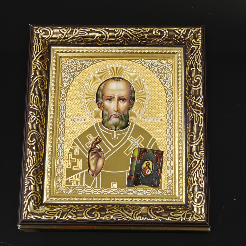 Икона Св.Николай Чудотворец (Златоустовская гравюра) в подарочном футляре