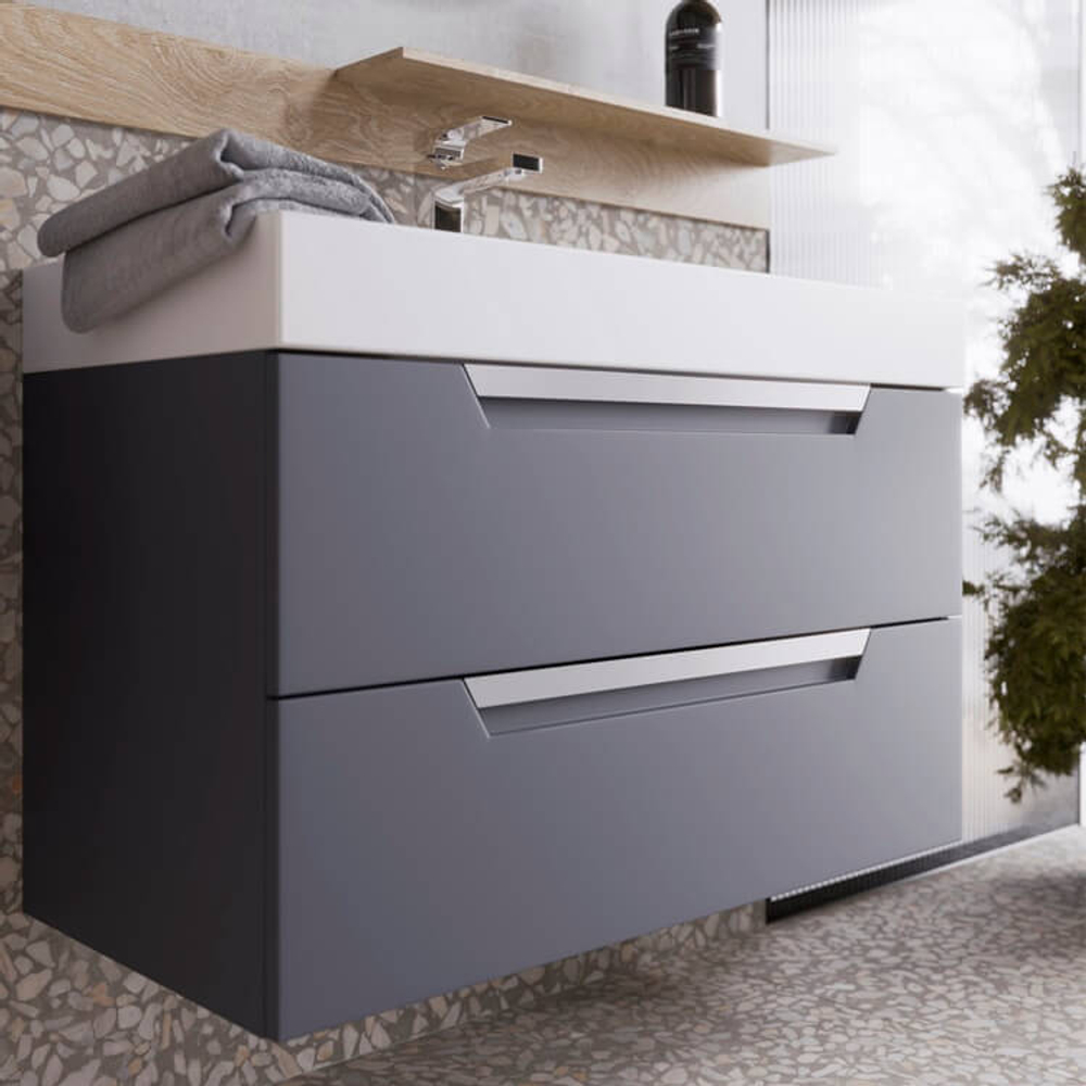 AQ CUB0109GR Cube Тумба под умывальник подвесная, 900х508х445 мм, 2 ящика, Серый
