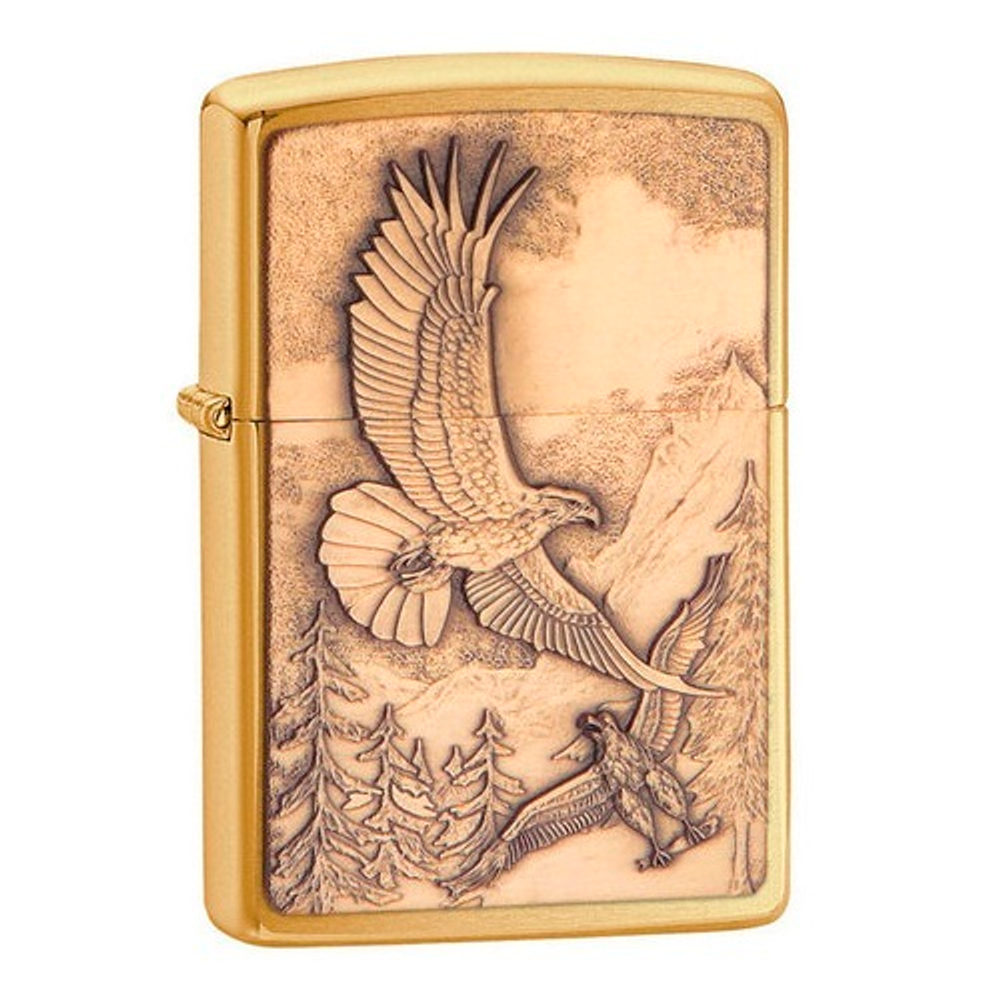 Зажигалка золотистая матовая Zippo Where Eagles Dare Emblem №20854 с покрытием Brushed Brass