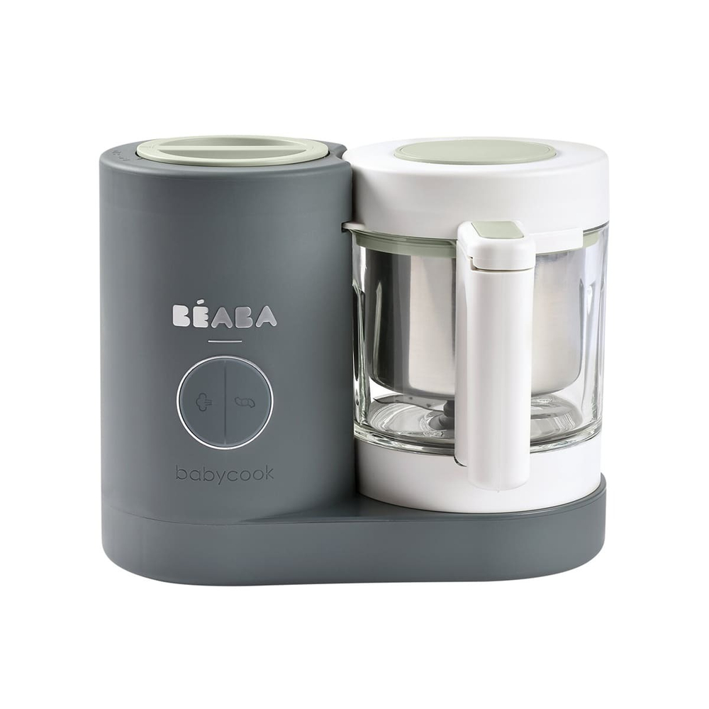 Набор для первого прикорма BEABA: кухонный комбайн для детского питания 5 в 1 Babycook Neo серый, набор силиконовой посуды, книга рецептов