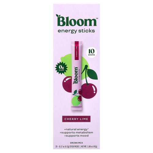Bloom, энергетические стики, вишня и лайм, 10 шт. по 4,7 г (0,17 унции)