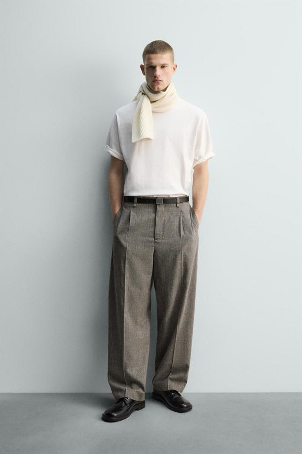 ZARA БРЮКИ RELAXED FIT В КЛЕТКУ, БЕЖЕВЫЙ