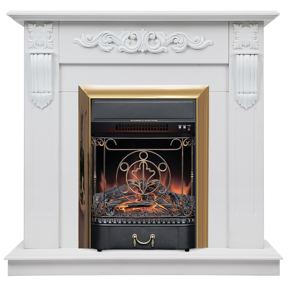 Каминокомплект Real Flame Dominica WT с очагом Majestic Lux Brass