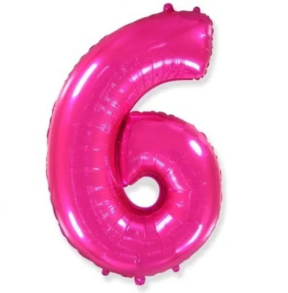 Шар фольга Цифра 6 Fuchsia Фуксия 102см с гелием
