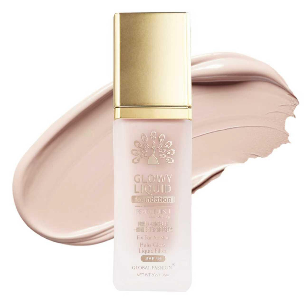 Тональная основа Global Fashion, Glowy Liquid Foundation 4in1:Primer+Concealer+Highlighter+BB cream, SPF 15, 32
