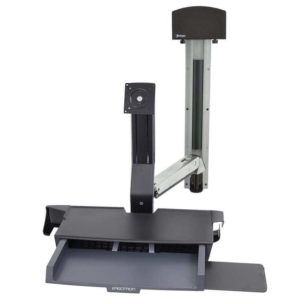 Крепление "Рука" Ergotron StyleView Sit-Stand Combo System с рабочей поверхностью и держателем CPU малого размера (45-272-216 / 45-272-026), Серебряный