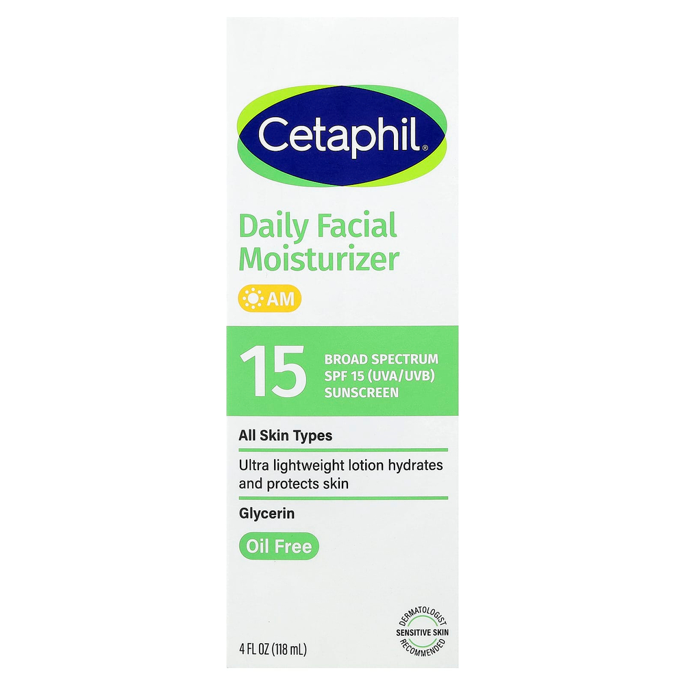 Cetaphil, Ежедневное увлажняющее средство для лица с солнцезащитным кремом, SPF 15, без отдушек, 118 мл (4 жидк. Унции)