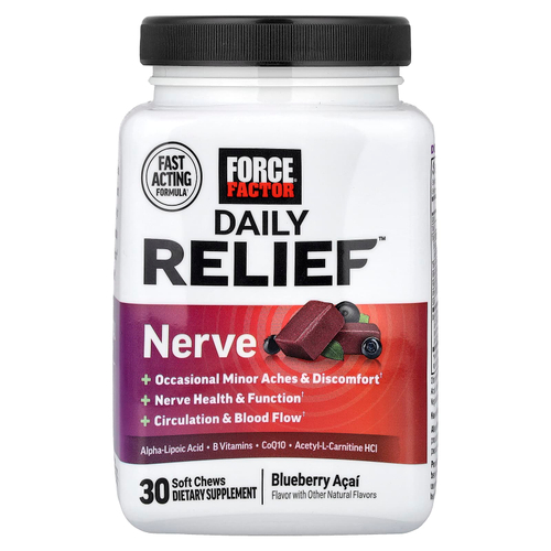 Force Factor, Daily Relief™, нервная система, голубика и асаи, 30 жевательных таблеток