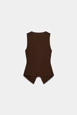 ZARA ТРИКОТАЖНЫЙ ТОП СО СБОРКАМИ, КОРИЧНЕВЫЙ