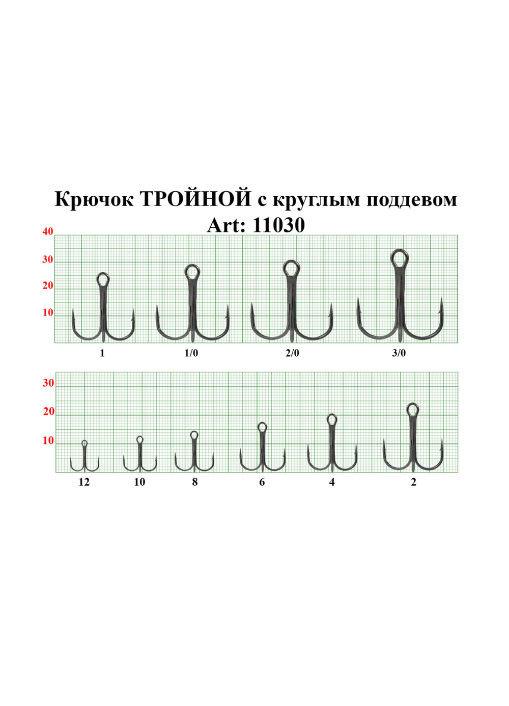Крючок рыболовный Fish Crystal тройной с круглым поддевом TREBLE 11030 №10 (5 упаковок)