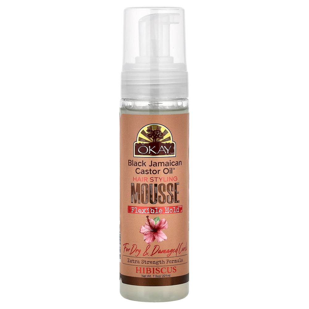 Okay Pure Naturals, Black Jamaican Castor Oil®, мусс для укладки волос, гибкая фиксация, для сухих и поврежденных локонов, гибискус, 221 мл (7,5 унции)