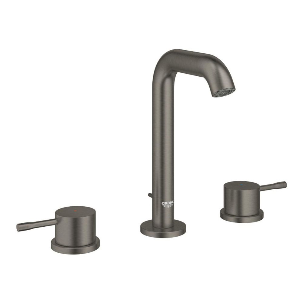 Смеситель для раковины GROHE Essence на 3 отверстия с донным клапаном, M-size, темный графит, матовый (20296AL1)