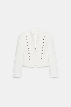 ZARA ПРИТАЛЕННЫЙ БЛЕЙЗЕР С ПОДПЛЕЧНИКАМИ И ПУГОВИЦАМИ, ЭКРЮ