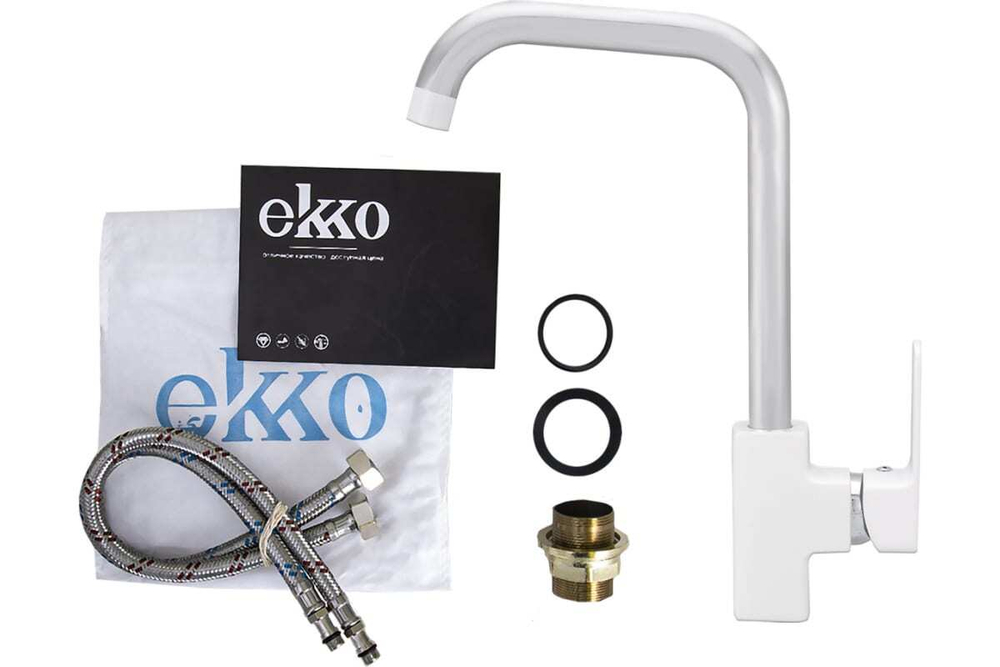 СМЕСИТЕЛЬ EKKO ДЛЯ КУХНИ С ГАЙКОЙ E40301 БЕЛЫЙ