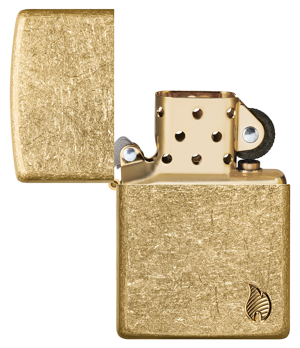 Зажигалка ZIPPO Armor Flame c покрытием Tumbled Brass, латунь/сталь, золотистая, 38x13x57 мм, шт