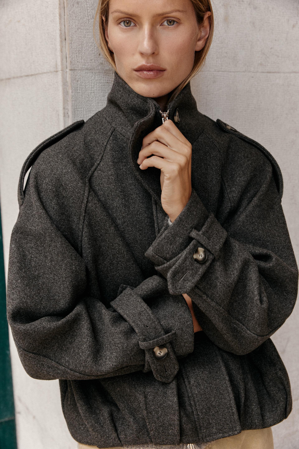 ZARA КУРТКА-БОМБЕР С ХЛЯСТИКАМИ, КОРИЧНЕВЫЙ МЕЛАНЖ